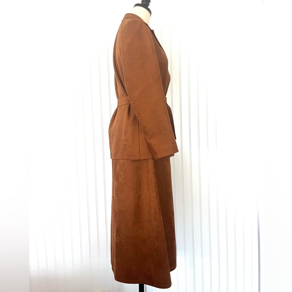 Vintage 70s Faux Suede Suit Matching Blazer and Midi Wrap Skirt Large Caramel - Picture 5 of 16